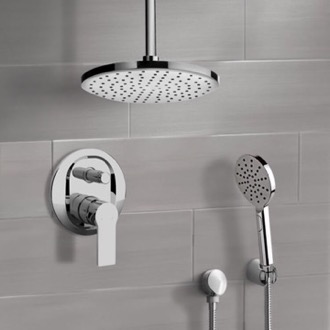 Shower Faucet Chrome Shower System With Rain Ceiling Shower Head and Hand Shower Remer SFH70